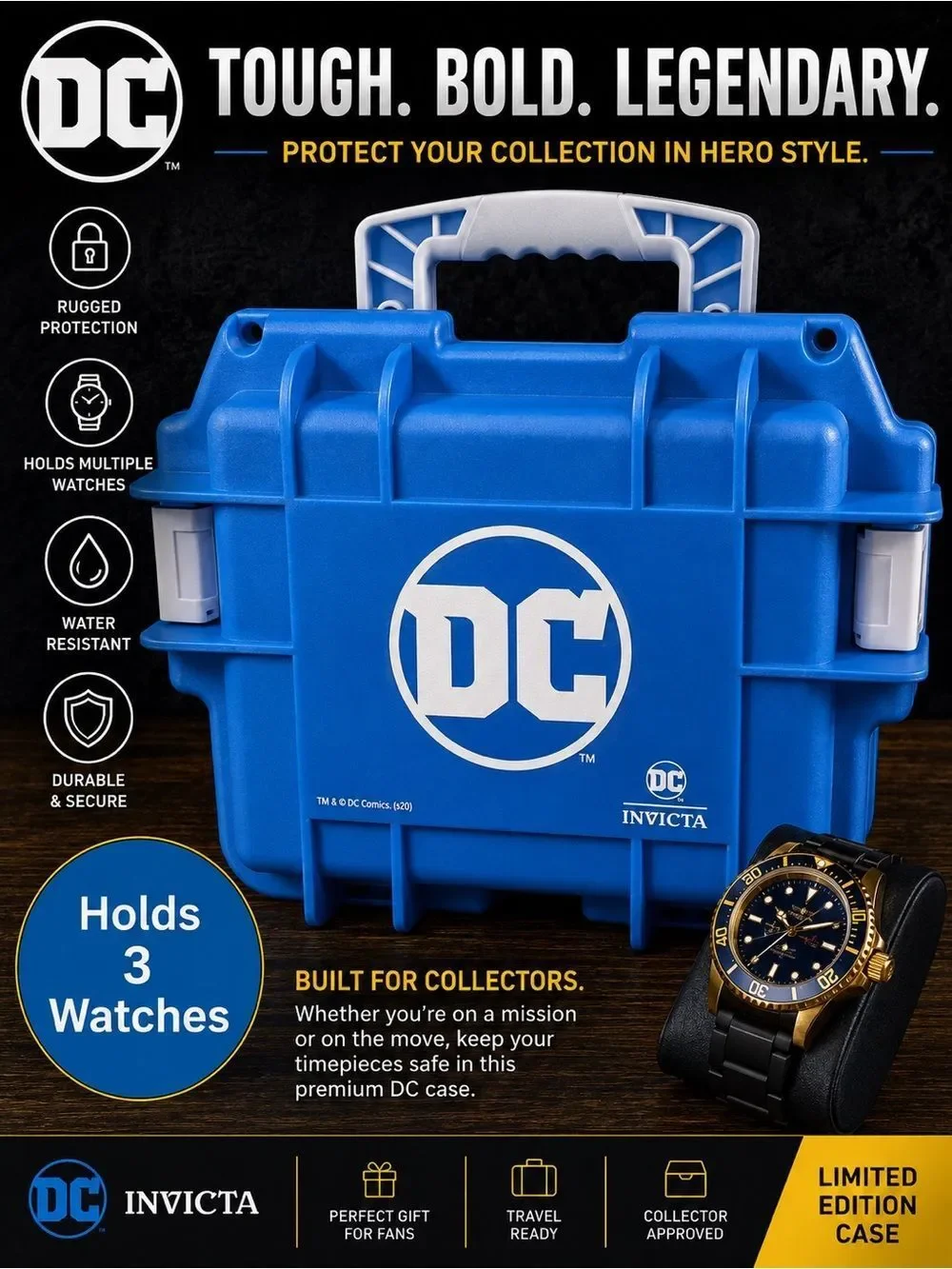 Invicta Blue and White DC Logo Hard Case (watch not included)