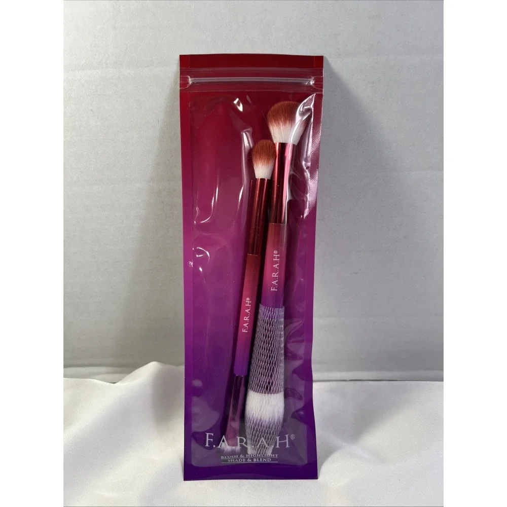 F.A.R.A.H Blush & Highlight Shade‎ & Blend Makeup Brush Set Pink Purple New