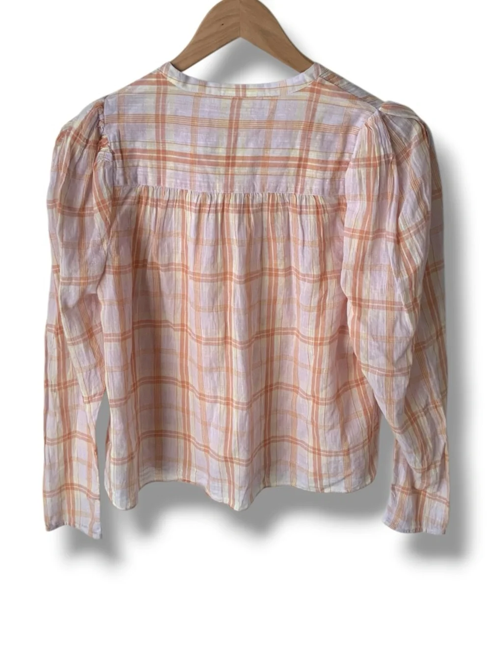 ULLA JOHNSON Nour Blouse Plaid Button-Down Plaid Pink Orange Size 2
