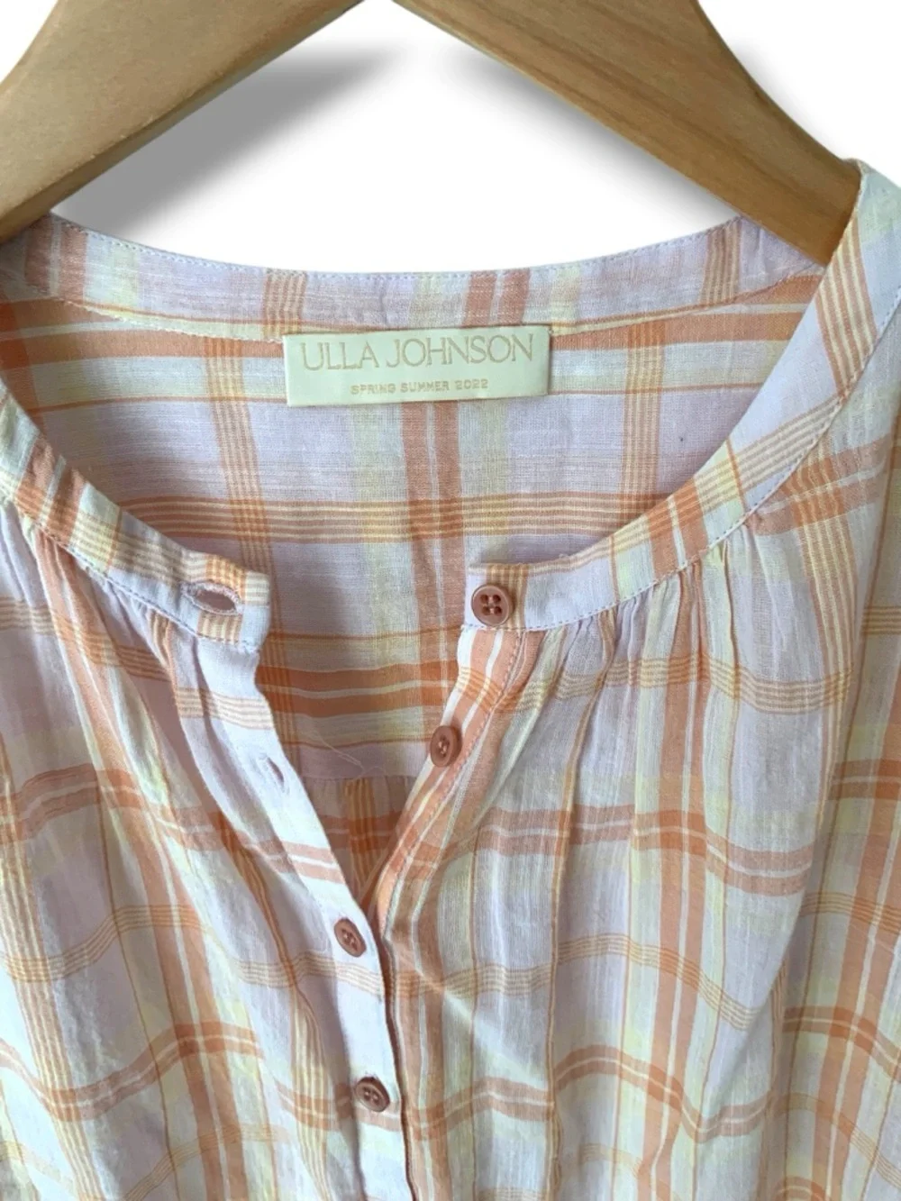 ULLA JOHNSON Nour Blouse Plaid Button-Down Plaid Pink Orange Size 2