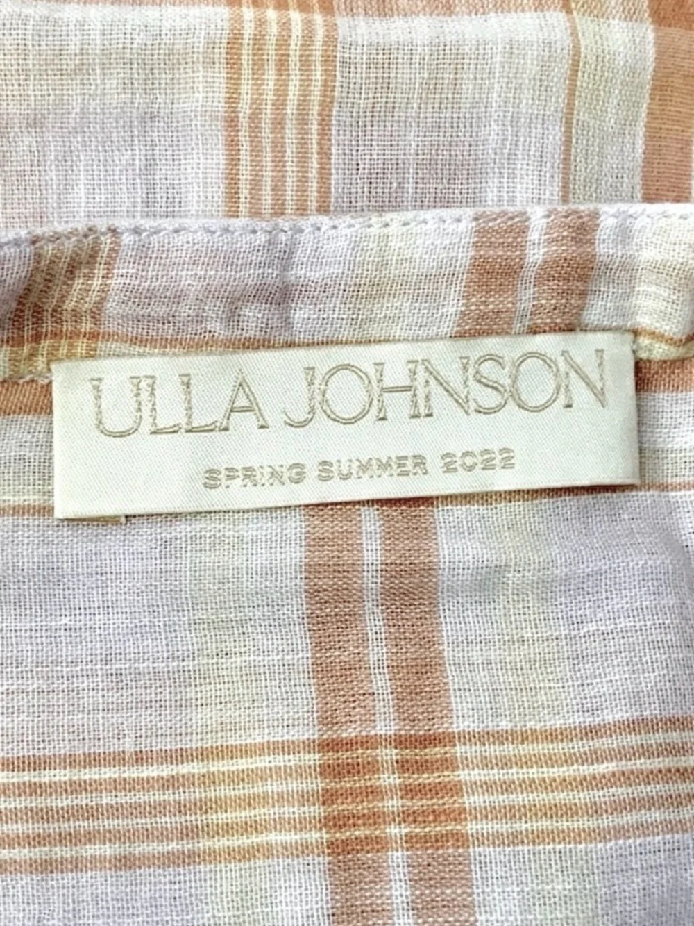 ULLA JOHNSON Nour Blouse Plaid Button-Down Plaid Pink Orange Size 2