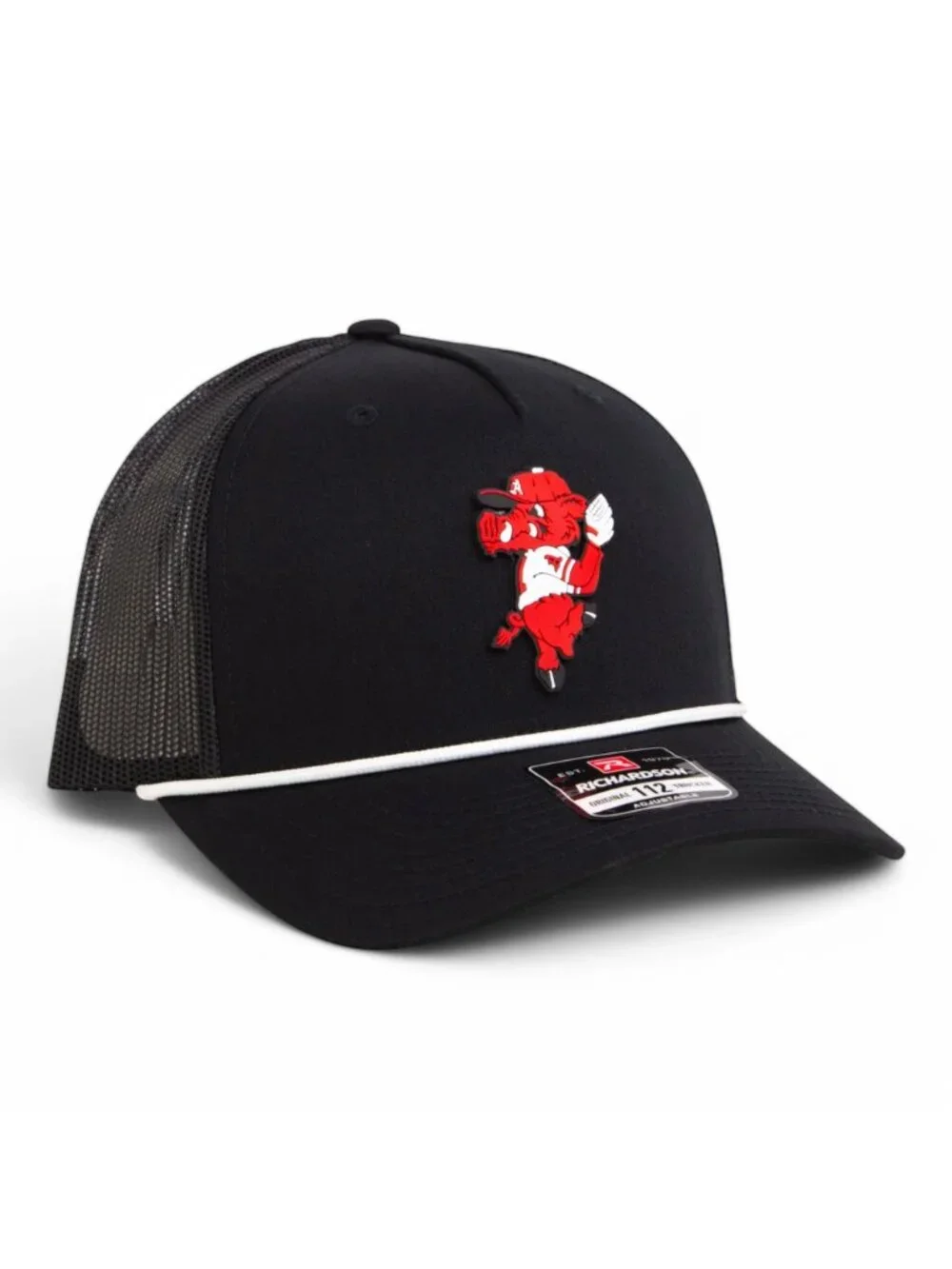 Arkansas Razorbacks Pitching Ribby 3D Snapback Trucker Rope Hat- Black/ White