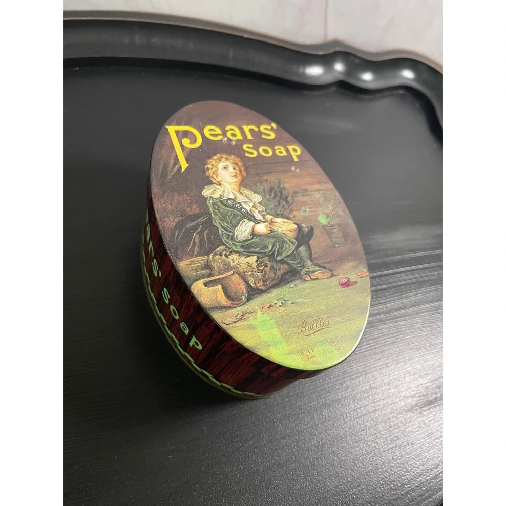 Vintage Pears Soap Oval Tin Bubbles Art Lillie Langtry Quote Collectible Storage