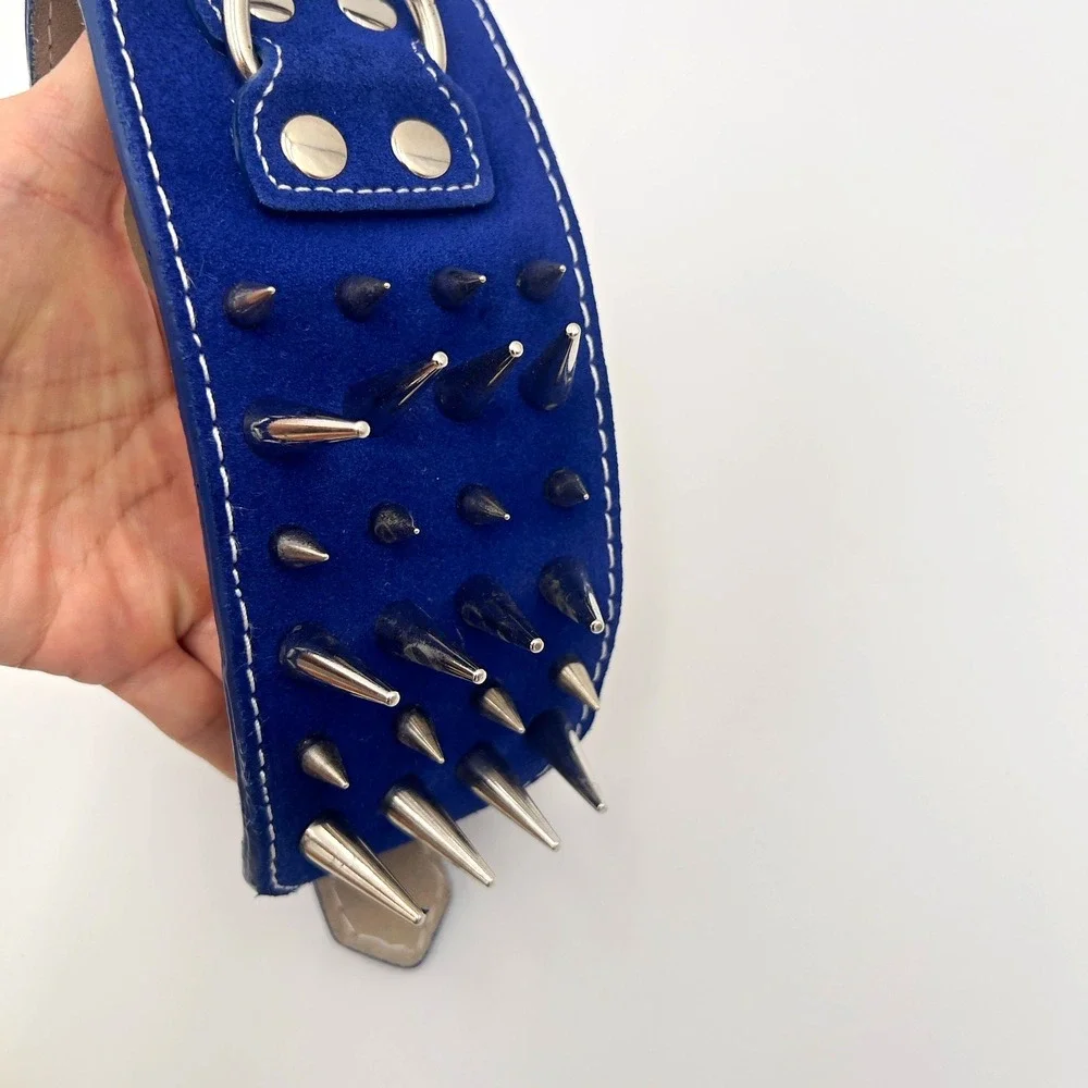 Browning Blue Leather Studded Dog Collar Buckmark Western Adjustable
