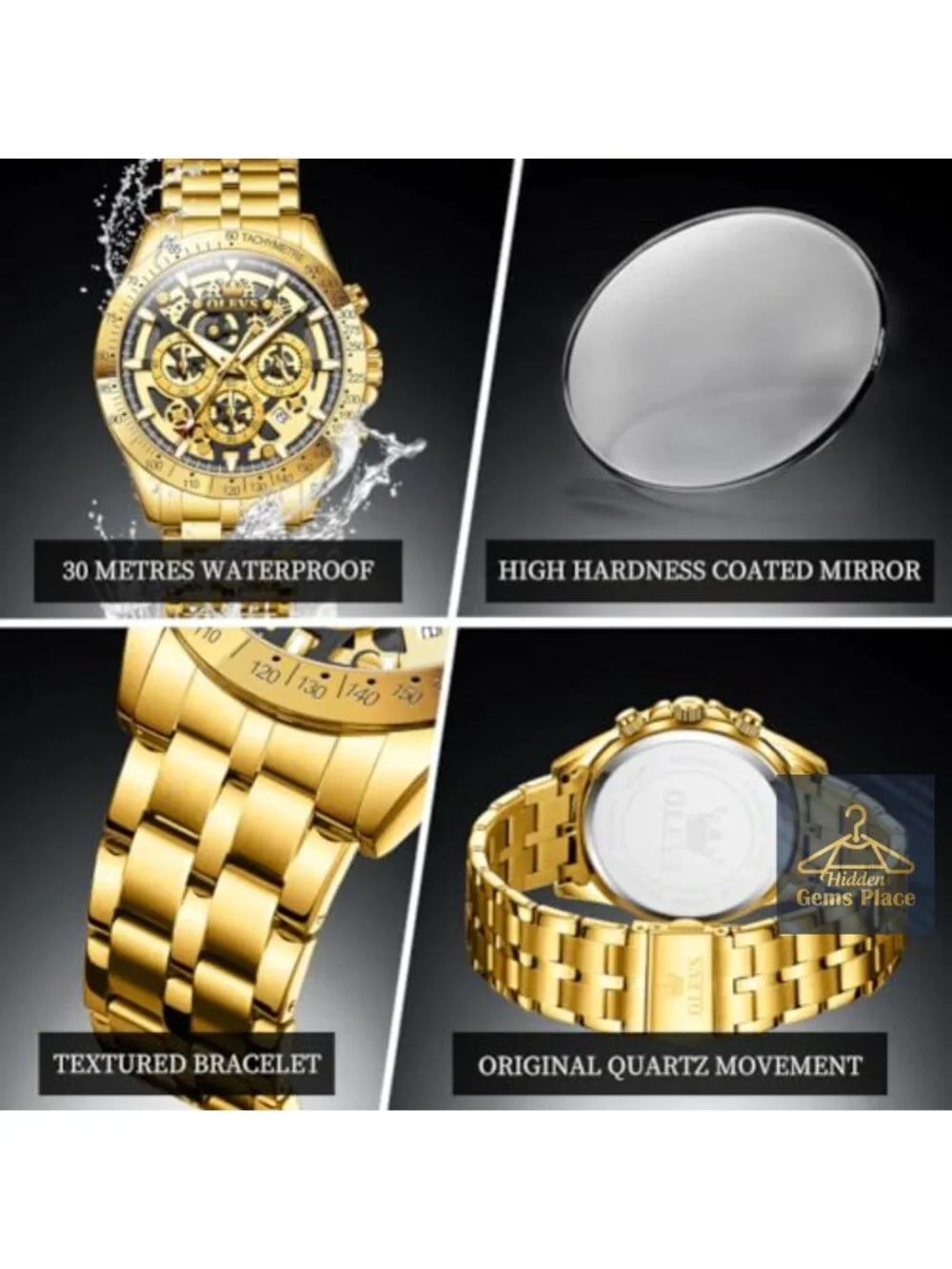 Men's Skeleton Business Dress Watch Stainless Steel Waterproof Luminous Quartz