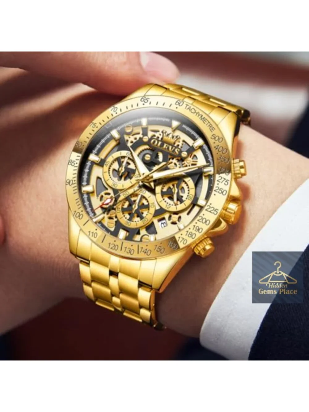 Men's Skeleton Business Dress Watch Stainless Steel Waterproof Luminous Quartz
