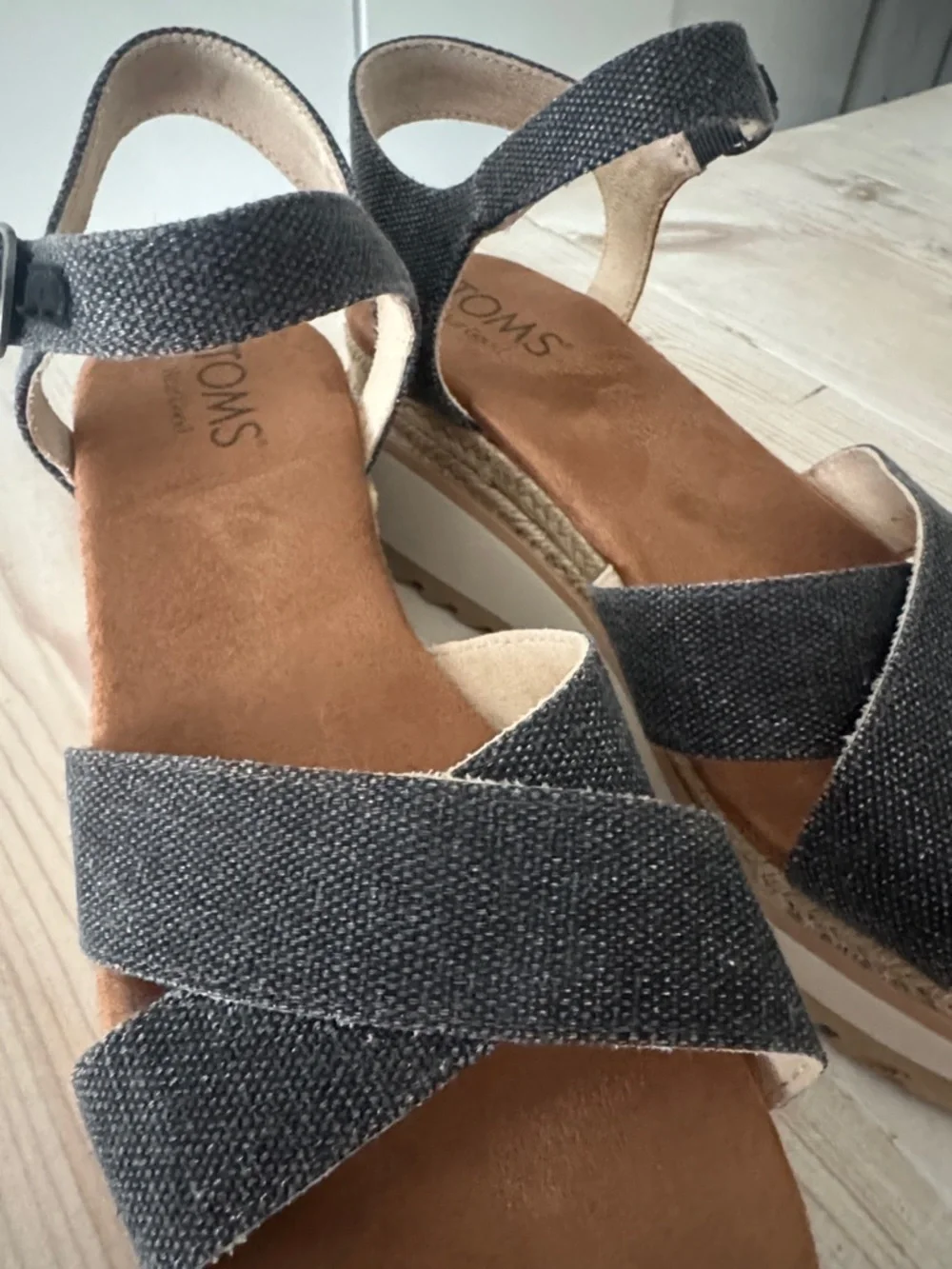 TOMS Charcoal Crisscross Ankle-Strap Platform Sandal