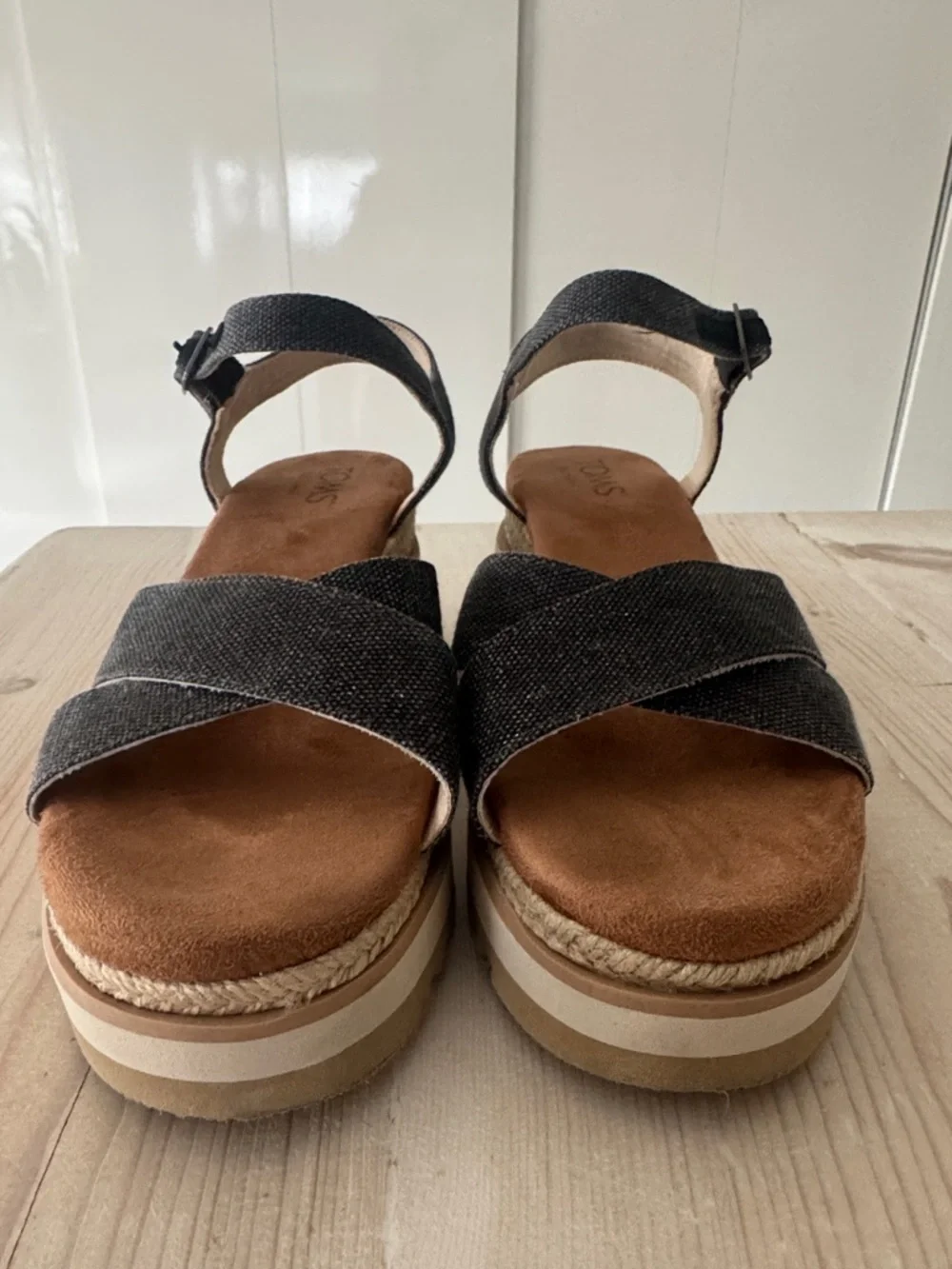 TOMS Charcoal Crisscross Ankle-Strap Platform Sandal