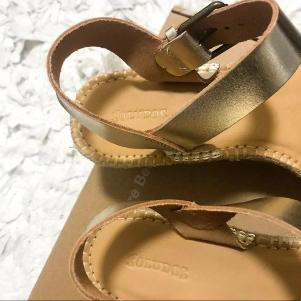 Anthro Soludos Platform Gold Leather Espadrille 10