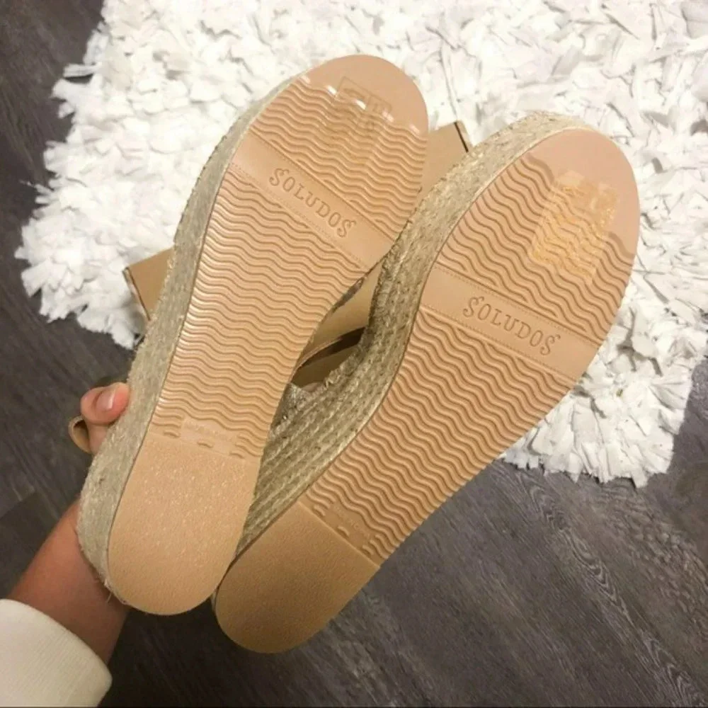 Anthro Soludos Platform Gold Leather Espadrille 10