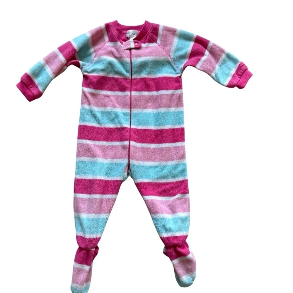 The Children’s Place Fleece Footed Pajamas pink and blue stripe - Size 18 Months