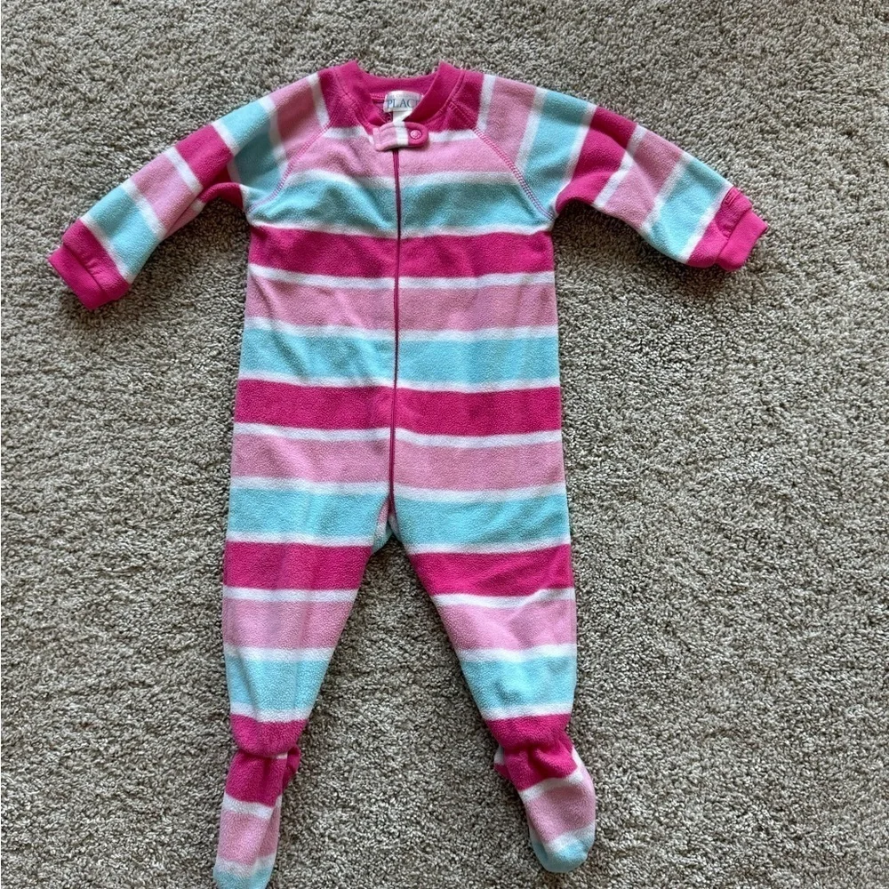 The Children’s Place Fleece Footed Pajamas pink and blue stripe - Size 18 Months