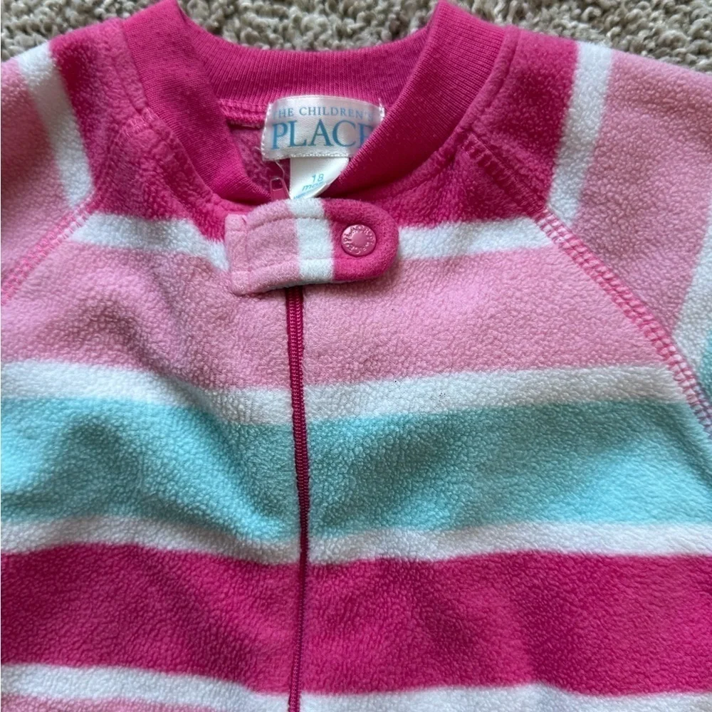 The Children’s Place Fleece Footed Pajamas pink and blue stripe - Size 18 Months