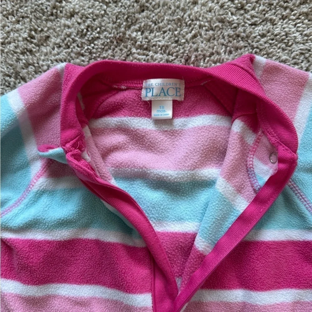 The Children’s Place Fleece Footed Pajamas pink and blue stripe - Size 18 Months