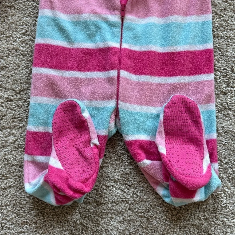 The Children’s Place Fleece Footed Pajamas pink and blue stripe - Size 18 Months