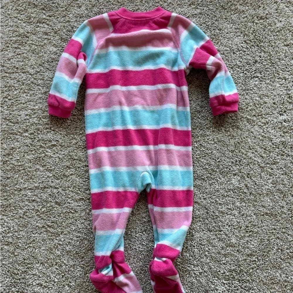 The Children’s Place Fleece Footed Pajamas pink and blue stripe - Size 18 Months