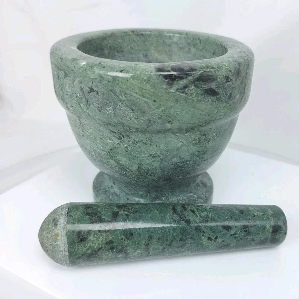 Green Natural Marble Mortar And Pestle Footed Spice Grinder Bartender Muddler