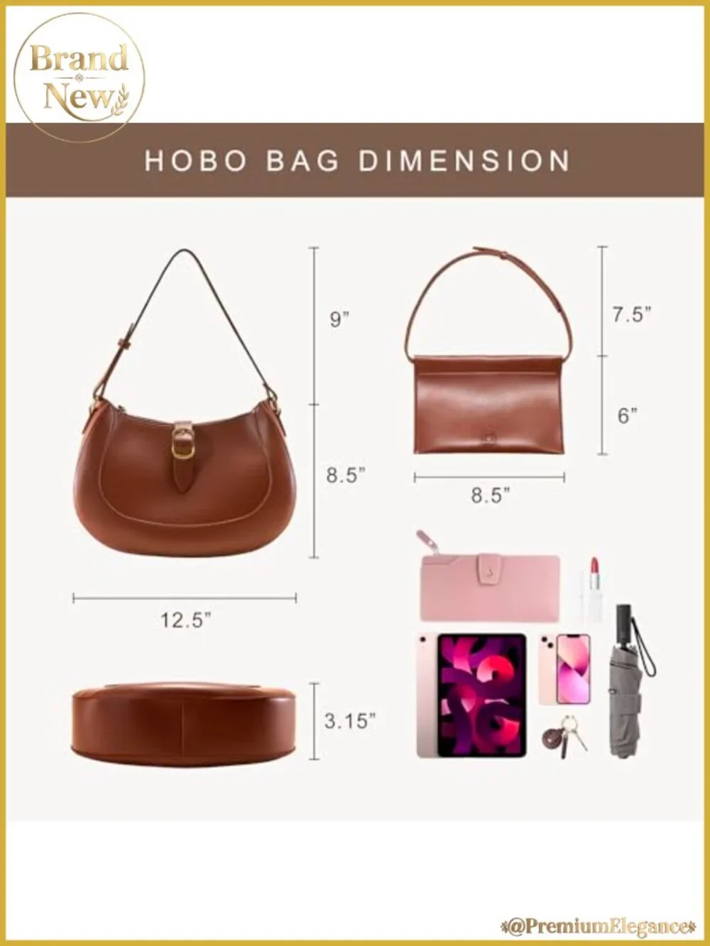 Vegan Leather Crescent Hobo Bag with Adjustable Strap and Detachable Clutch