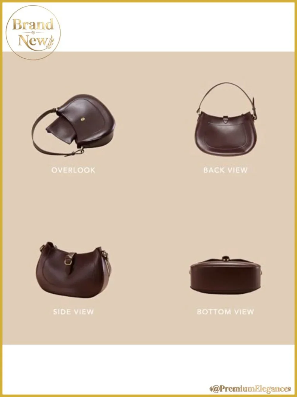 Vegan Leather Crescent Hobo Bag with Adjustable Strap and Detachable Clutch