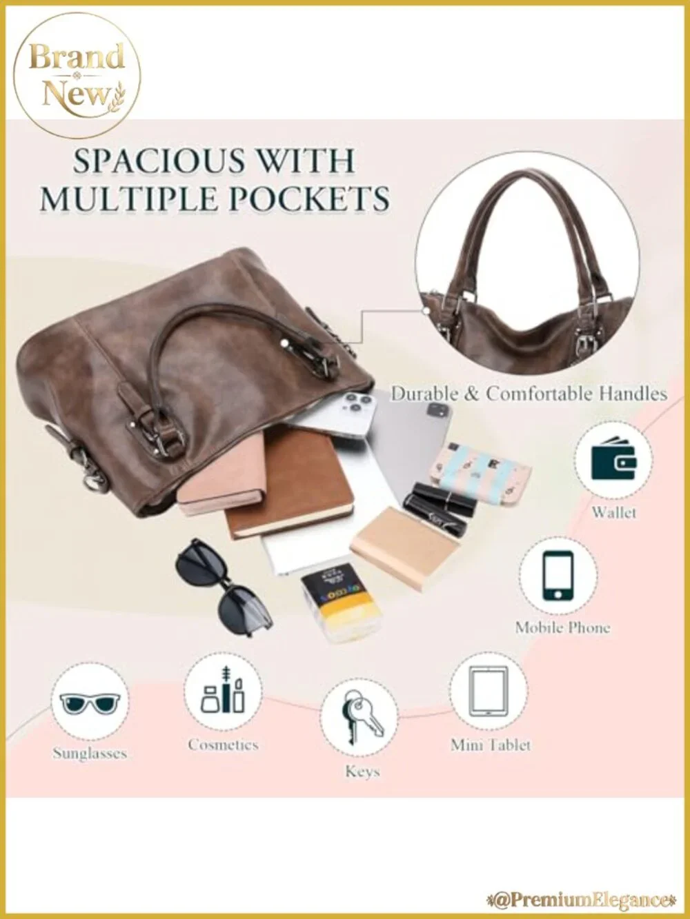 Faux Leather Hobo Bag for Women Tote Shoulder Crossbody Purse