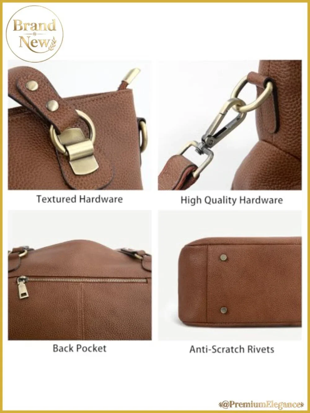 Genuine Full-Grain Leather Hobo Purse Women Slouchy Tote Crossbody Bag Work