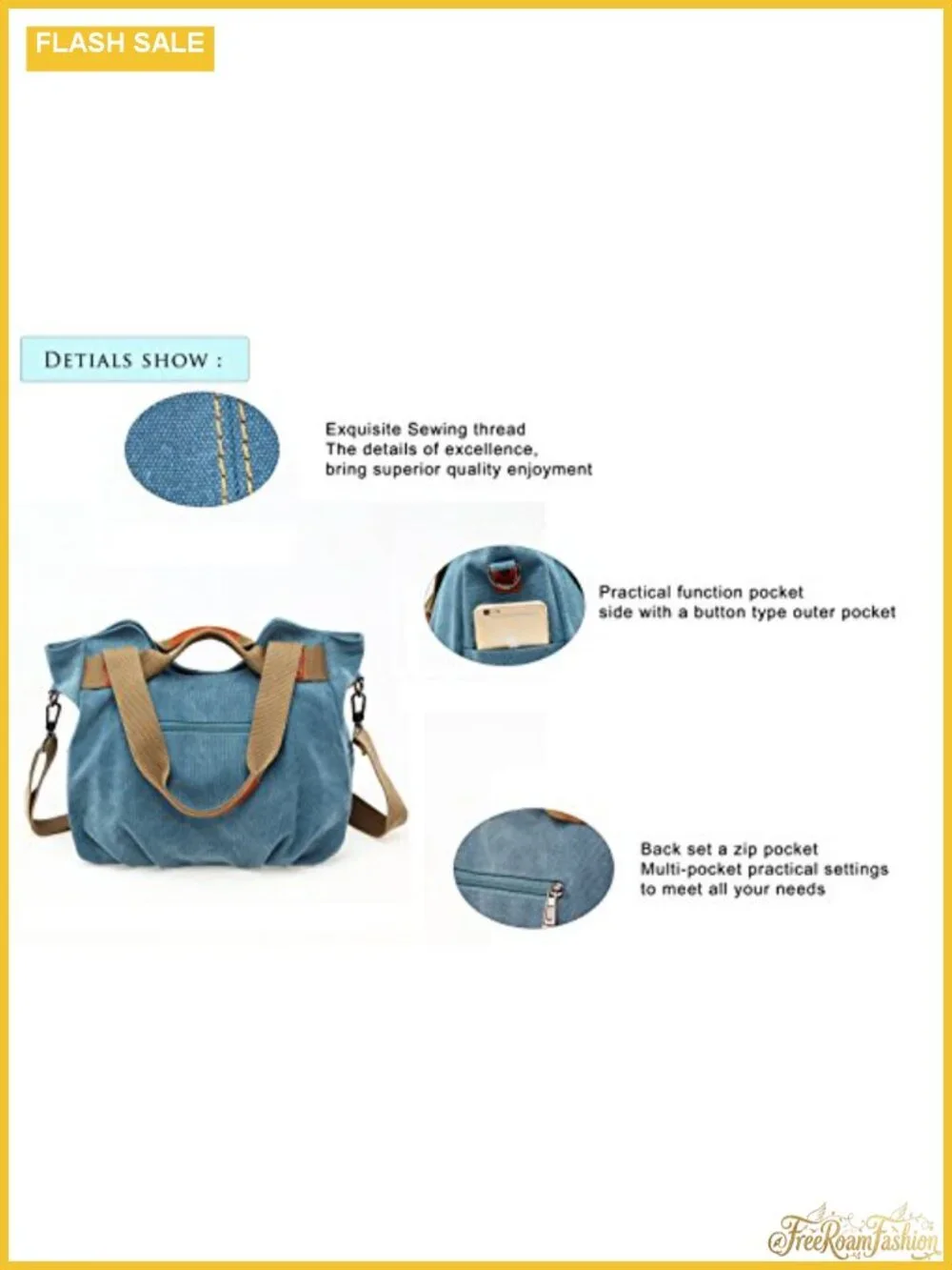 Vintage Hobo Canvas Tote Handbag Women's Shoulder Purse - Free Size