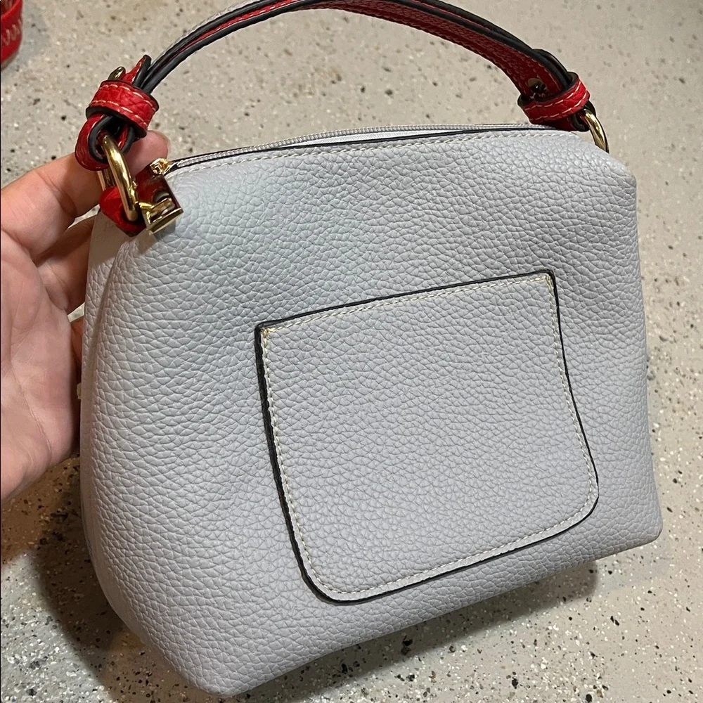2 IN ONE BAG PEBBLED VEGAN LEATHER HOBO BAG AND MATCHING POUCH TWO TONE GRAY RED