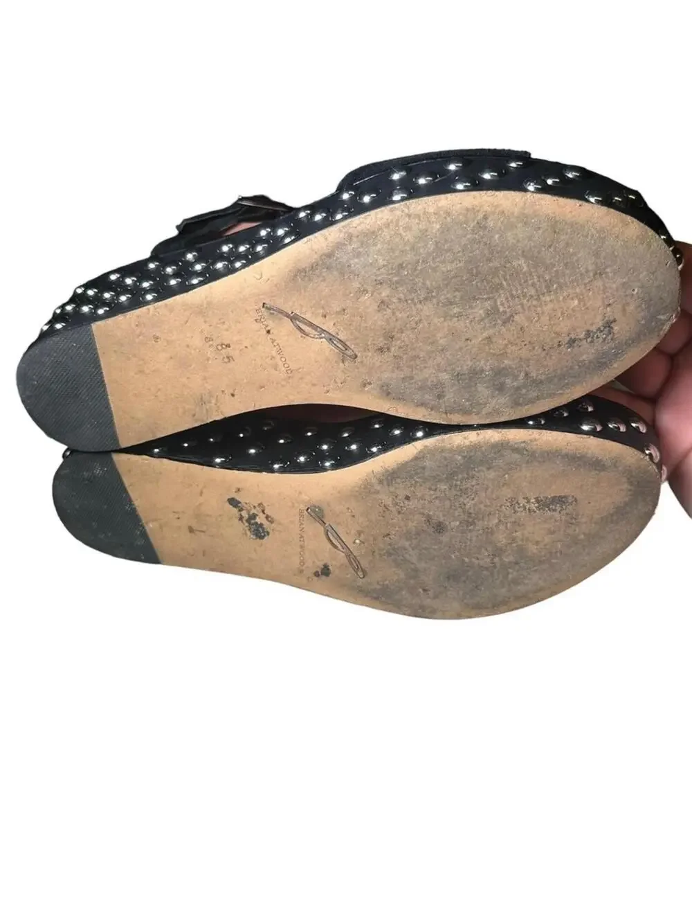 B Brian Atwood Black Suede Franki Studded Platform Wedge Sandals Size 8.5
