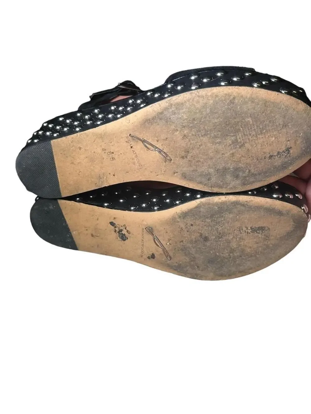 B Brian Atwood Black Suede Franki Studded Platform Wedge Sandals Size 8.5