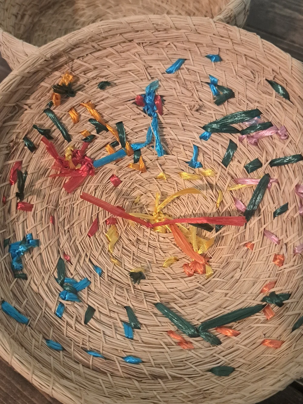 vintage hand-woven straw trinket basket