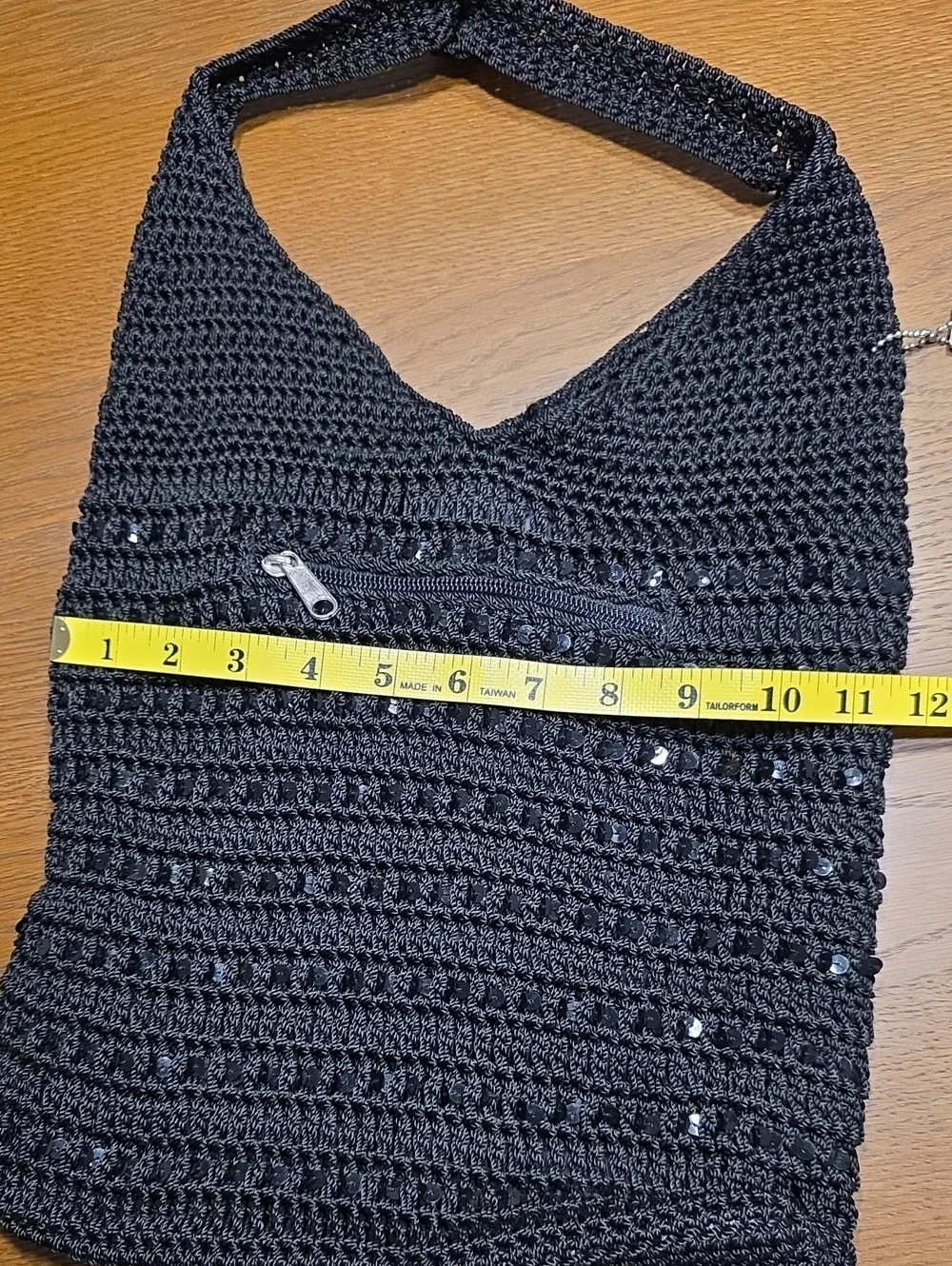 Y2K Lina Black Crochet Sequin Slouchy Hobo Shoulder Bag