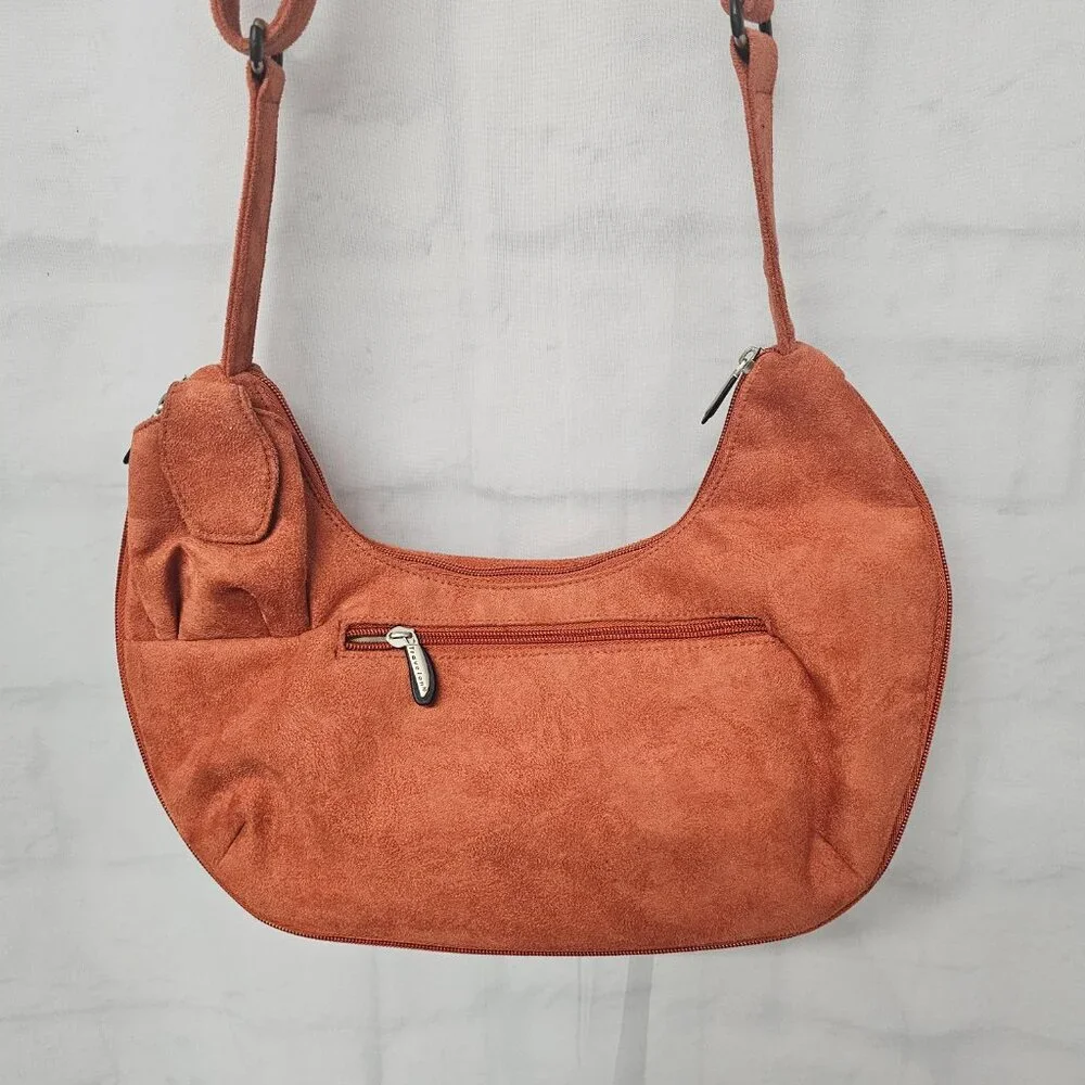Vintage Travelon Hobo Bag Microsuede Orange Travel Boho Crossbody Expandable