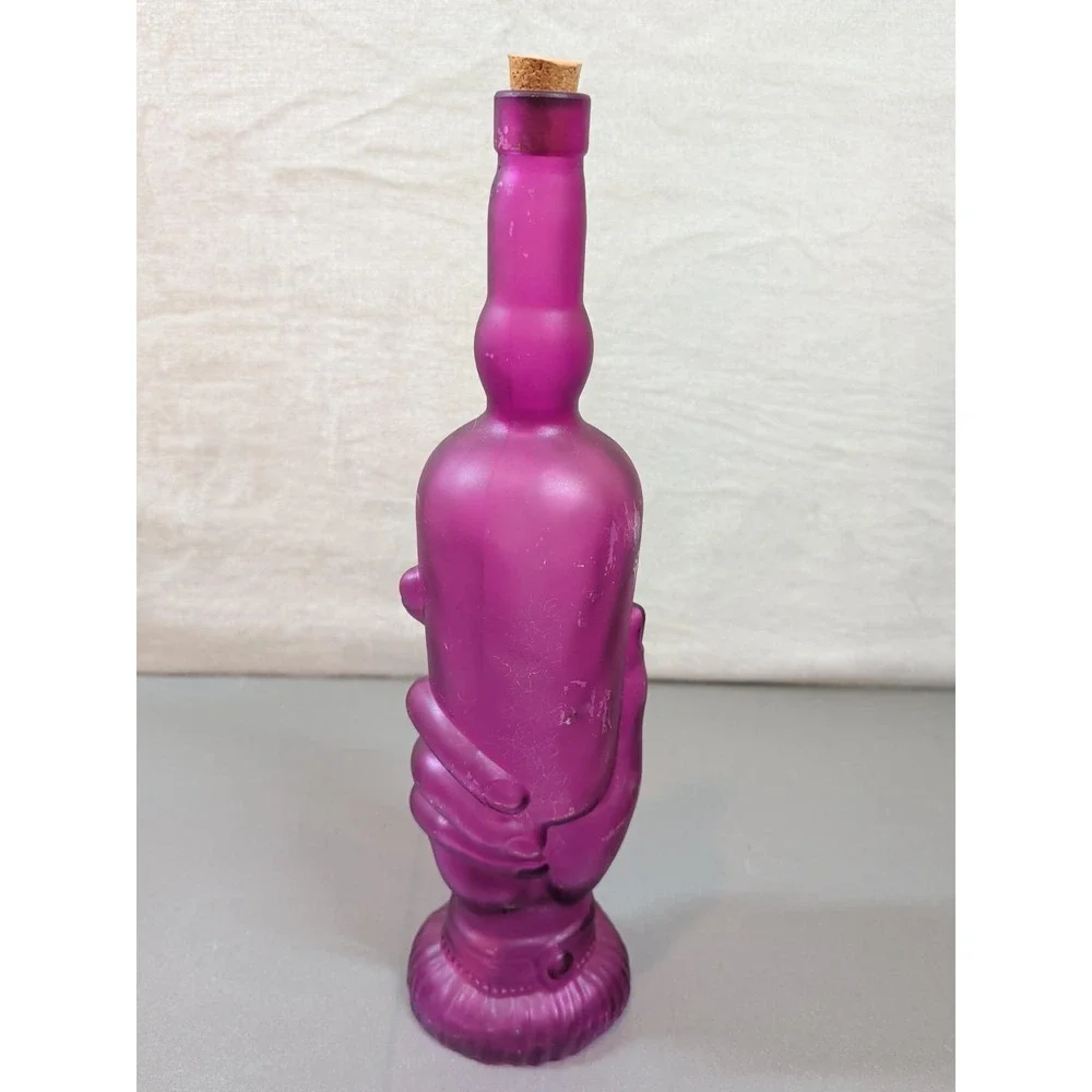 Vintage Hand Made Spain Recycled Glass Figural Hands Decanter Frosted Purple 14