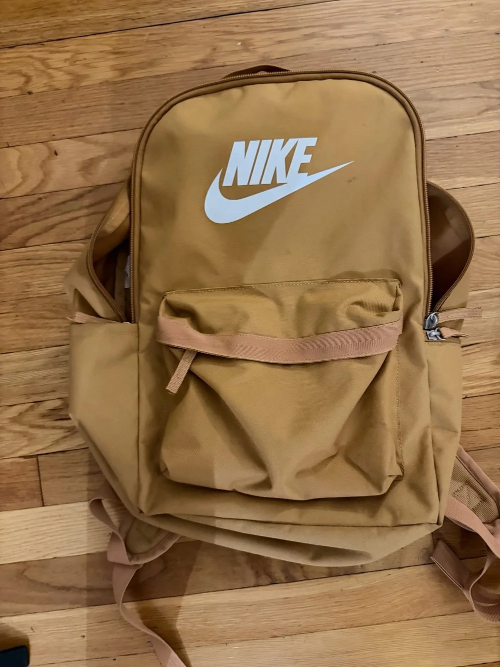 Nike Tan Backpack with White Swoosh Logo