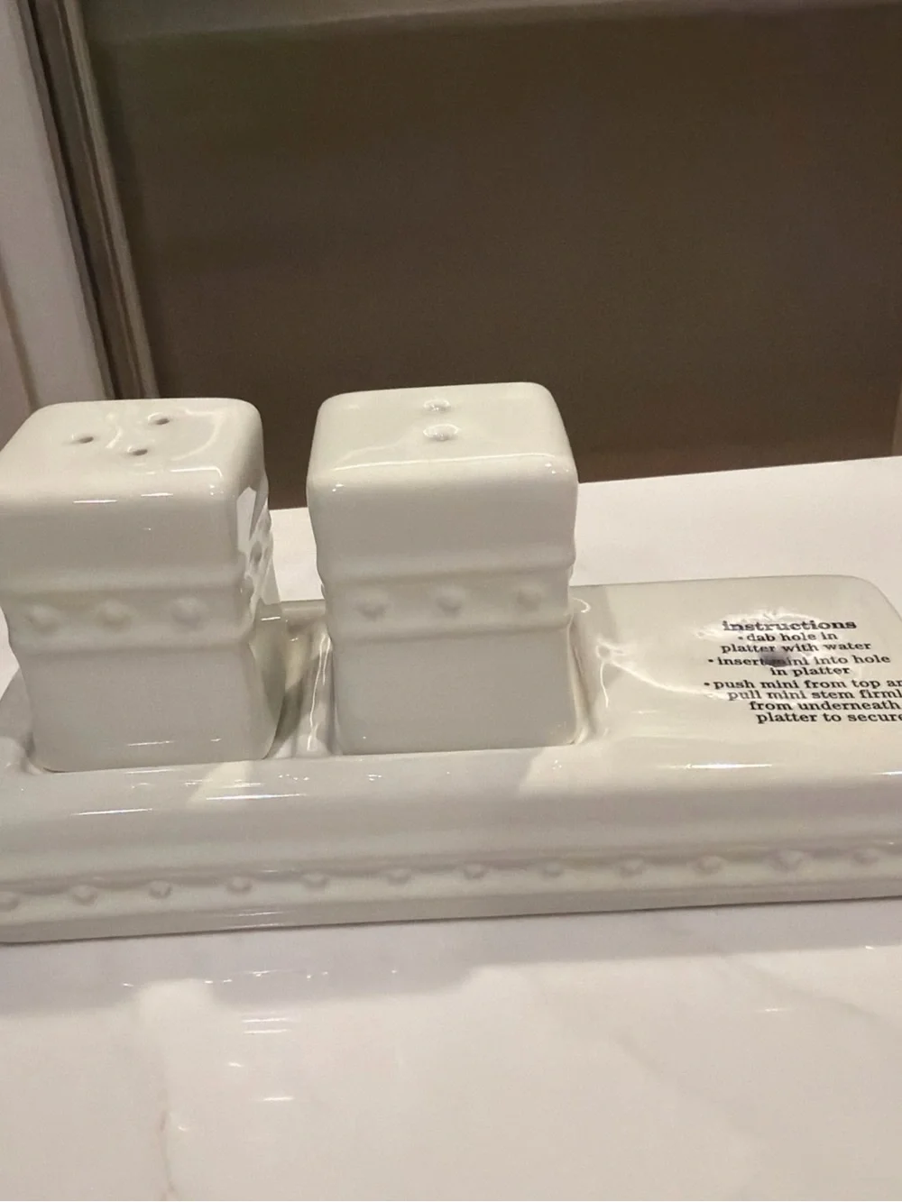 Nora Fleming Ceramic Salt and Pepper Shakers Set with Tray New in Box