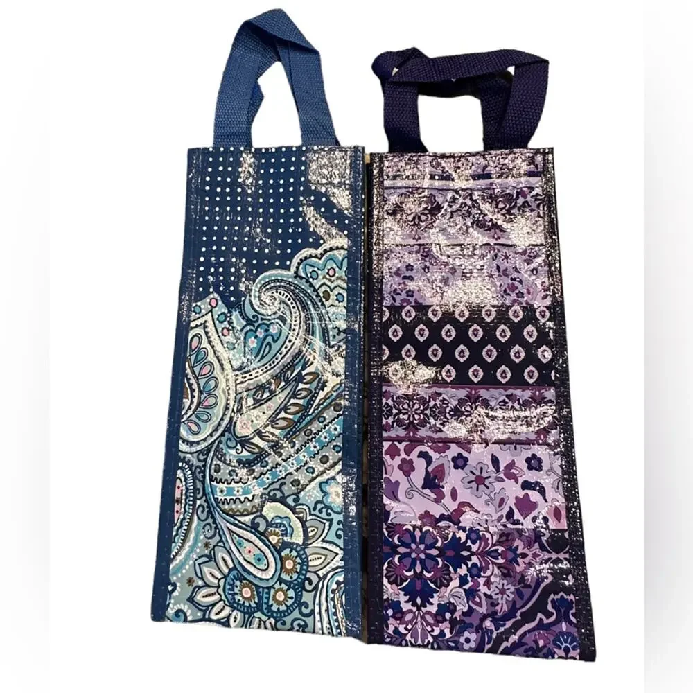 Vera Bradley Wine Gift Bags Set of 2 One Purple and One Blue.  NWOT