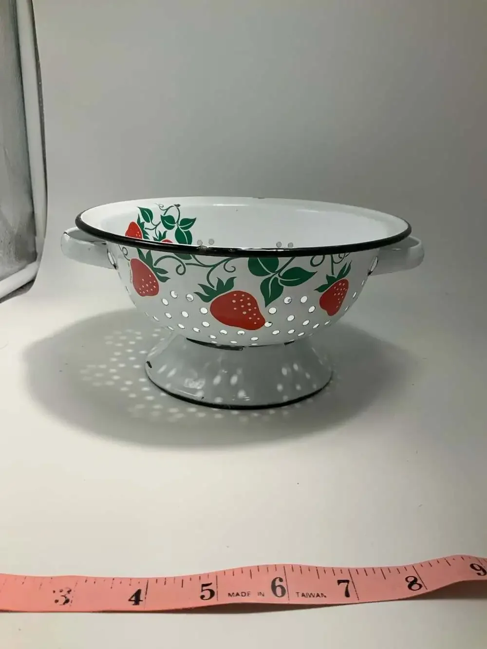 Vintage 1983 Teleflora White Enamel Strainer Colander with Strawberry Pattern