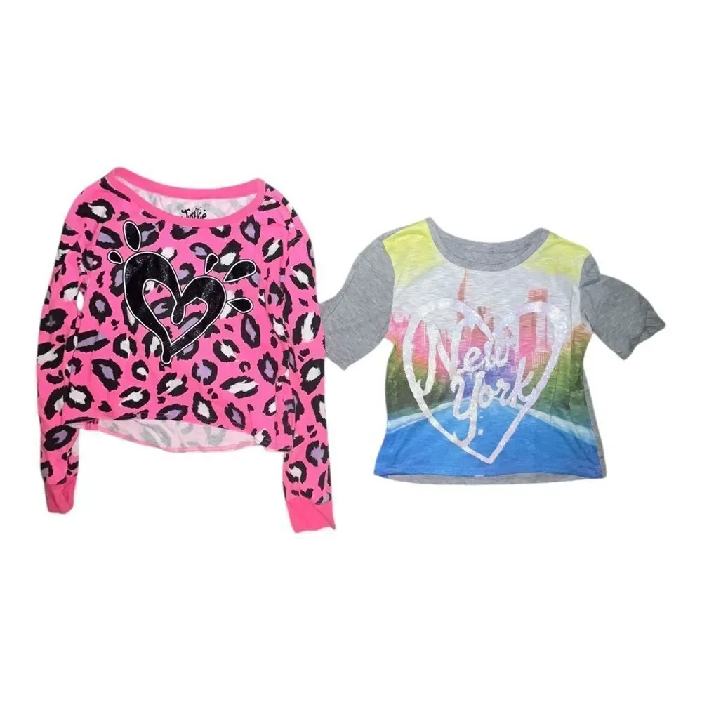 Justice Girls Lot of Five Shirts & Pants Sweatshirt Dress Pajama Top Sz 10 EUC