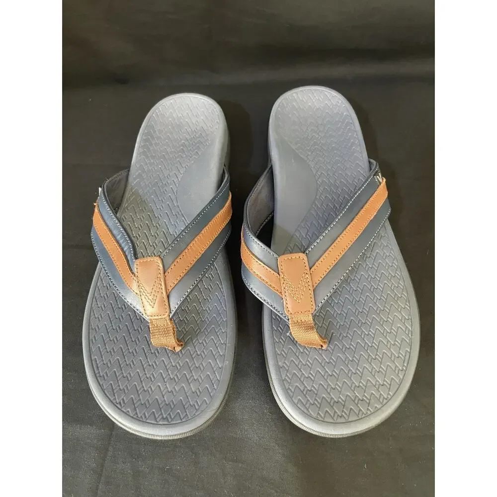 Vionic Tide II Navy/Brown Comfort Sandal Flip Flop Toe Post Men's US size 12