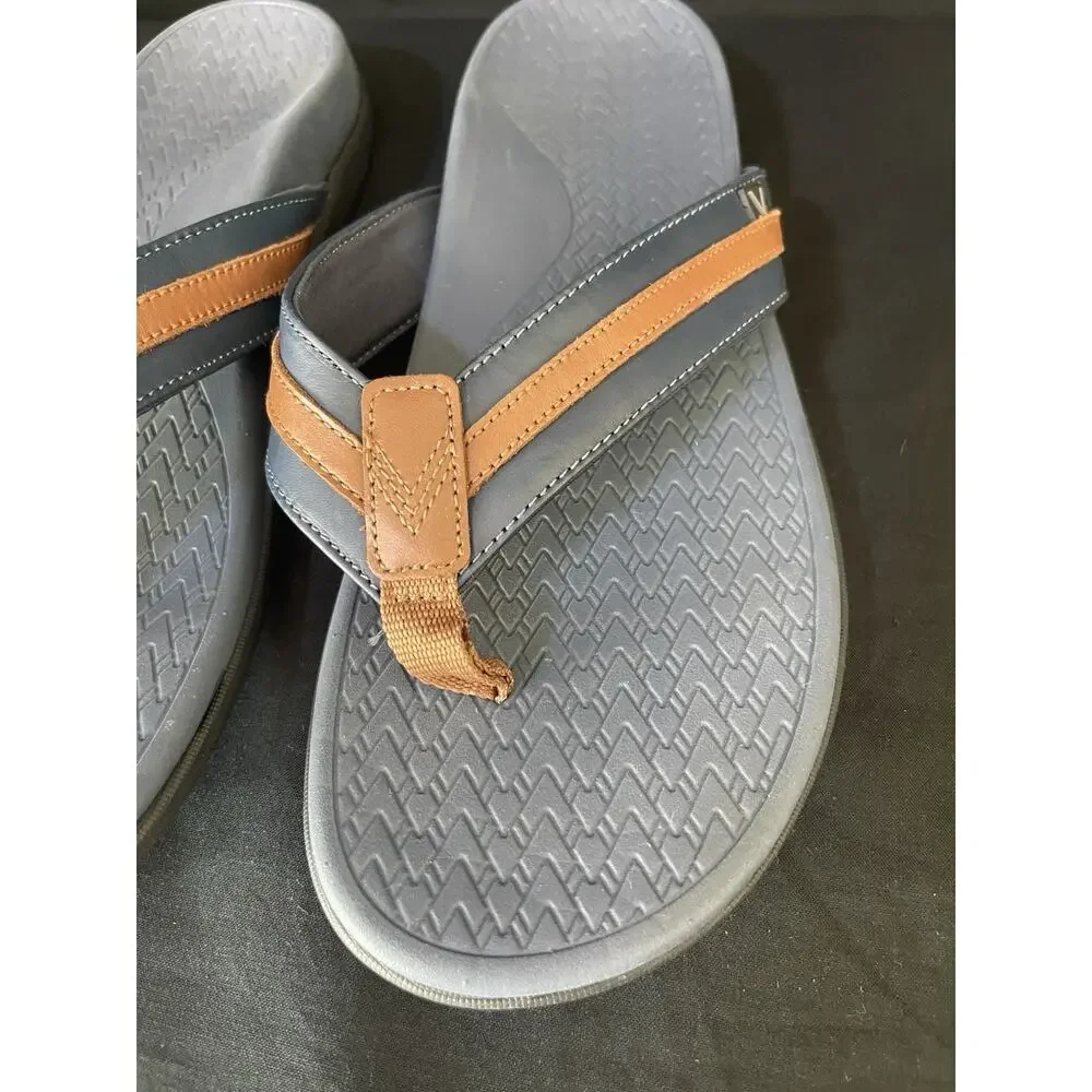 Vionic Tide II Navy/Brown Comfort Sandal Flip Flop Toe Post Men's US size 12
