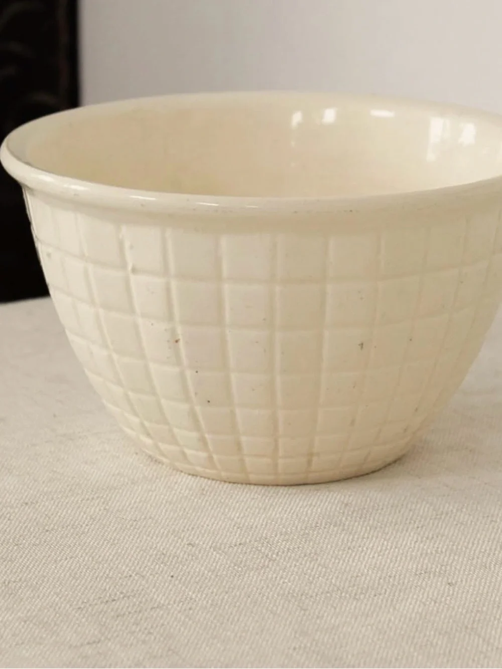 Vintage Cream Ceramic checkered Serving Bowl - Home Art
