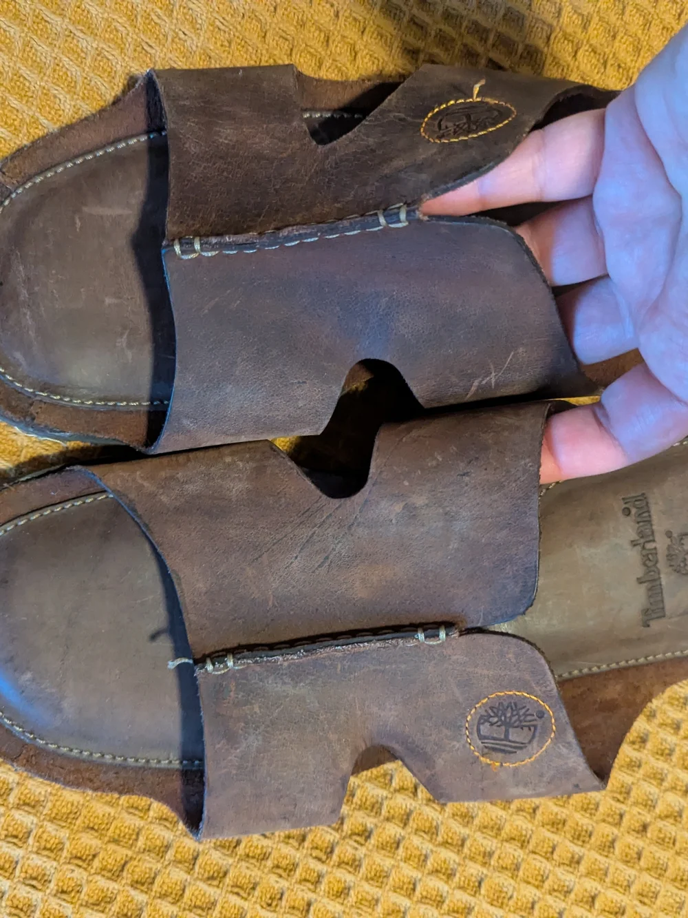 Timberland Men's Dark Brown Leather Slide Sandals, 9
