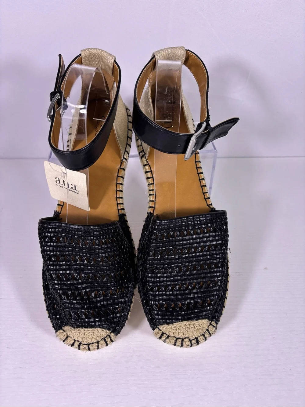 a.n.a Clara Espadrille Sandals Women’s 10 Black Natural Woven Ankle Stra