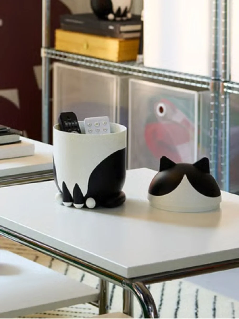 Black & White Cat-Shaped Decorative Storage Canister - Home Accents