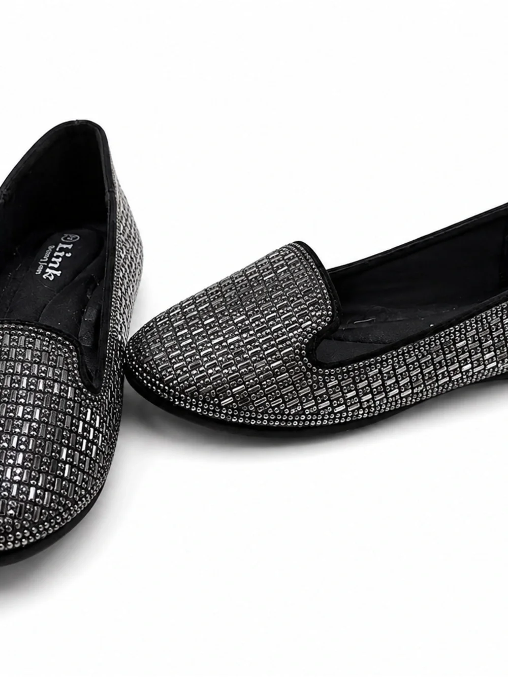 Link Black Crystal-Embellished Slip-On Flats
