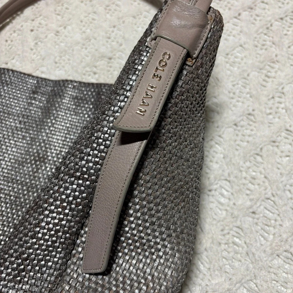 COLE HAAN Leather‎ Metallic Woven Shoulder Bag Hobo Bronze