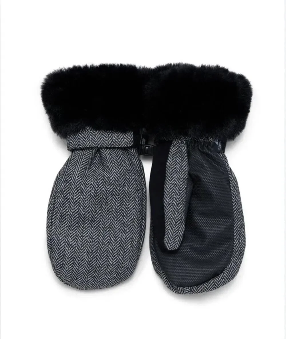 Ozark Trail Women's Gray Herringbone 3M Thinsulate Ski Mittens Faux Fur Size S/M