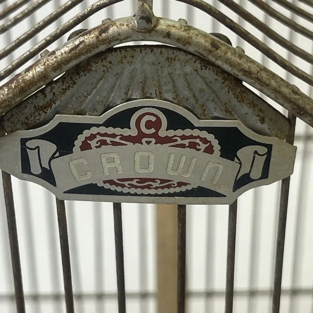 Vintage CROWN‎ Wire Bird Cage w Original Feeder Trays & Slide Tray Hang Hook