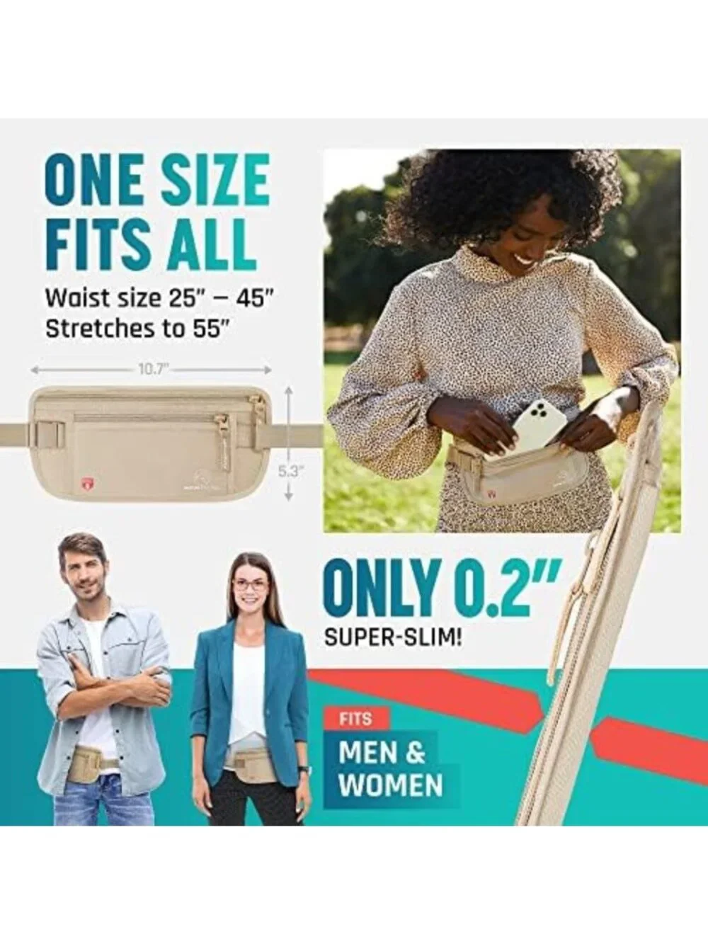 Travel Money Belt - RFID Blocking Hidden Waist Wallet Pouch for Men & Women