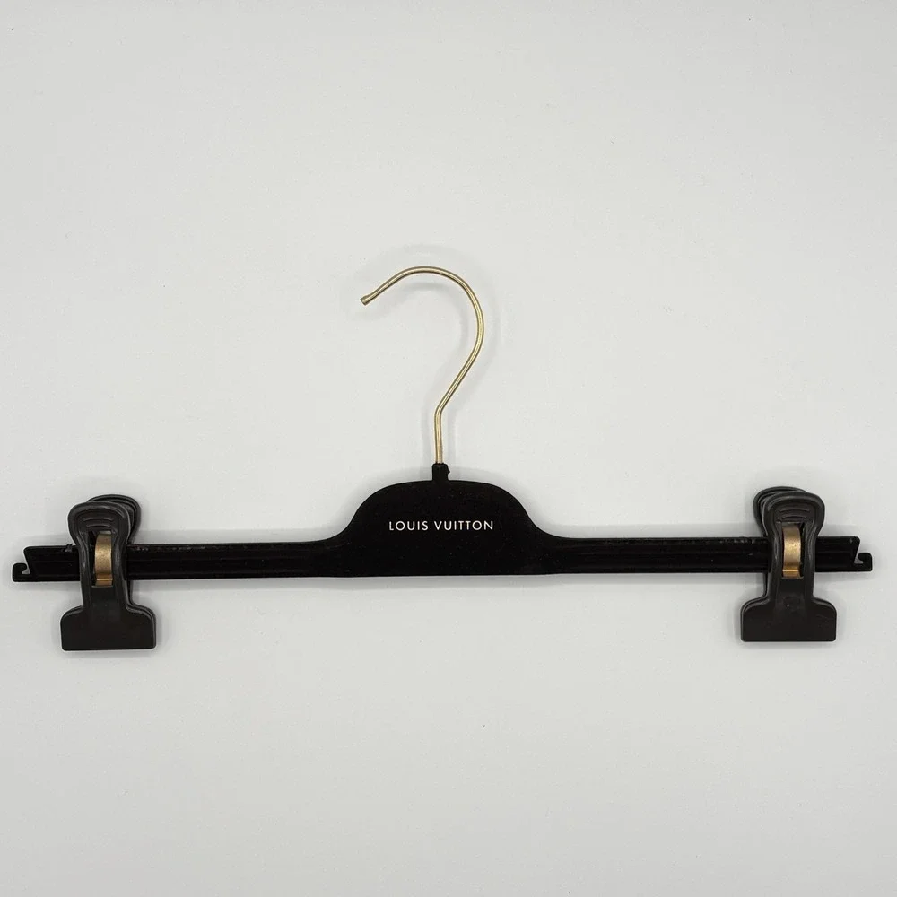 Louis Vuitton Clothes Hanger‎ Clip Black Velvet Pants Skirt Gold Hook